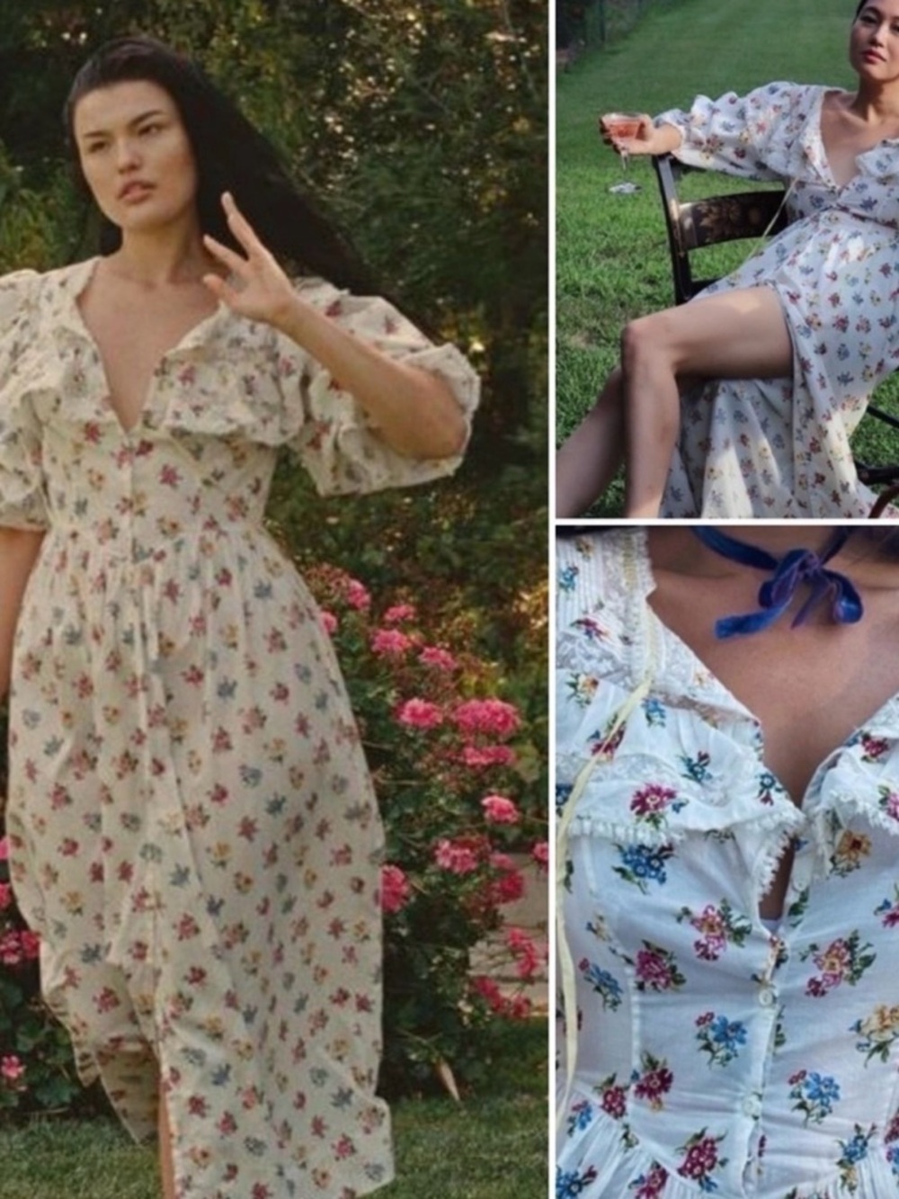 Doen Lucretia Dress - size XL - Floral Ruffle V-Neck Maxi Dress